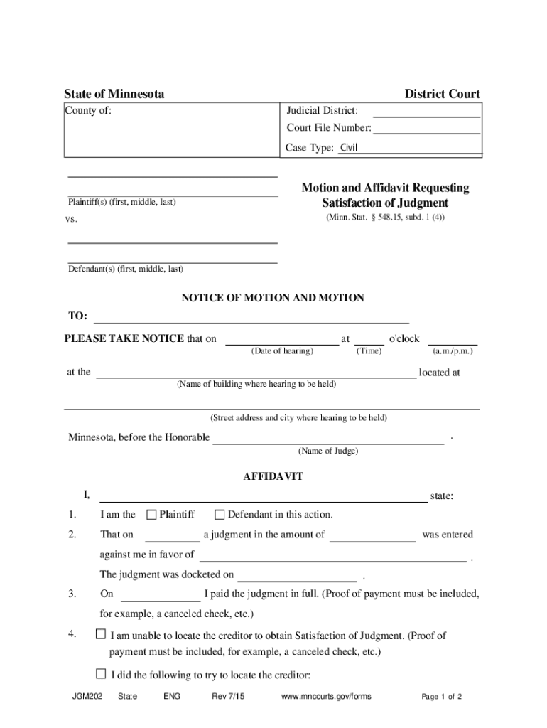 PDF State of Minnesota District Court Motion and Affidavit Requesting  Form