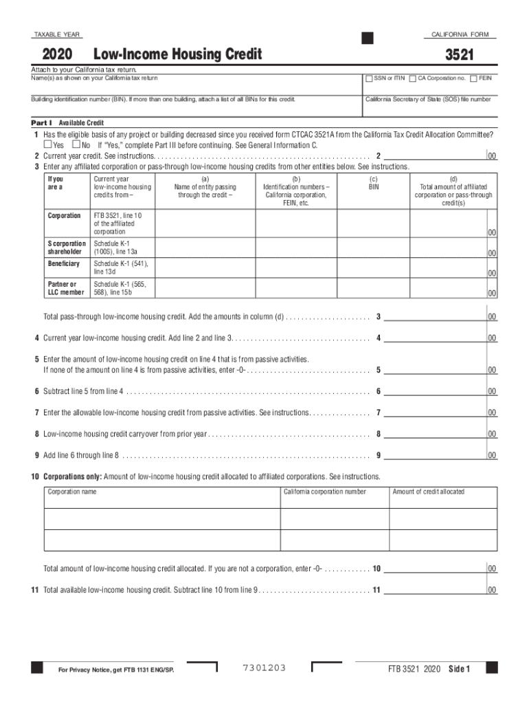  Form 3521 Low Income Housing Credit Form 3521 Low Income Housing Credit 2020