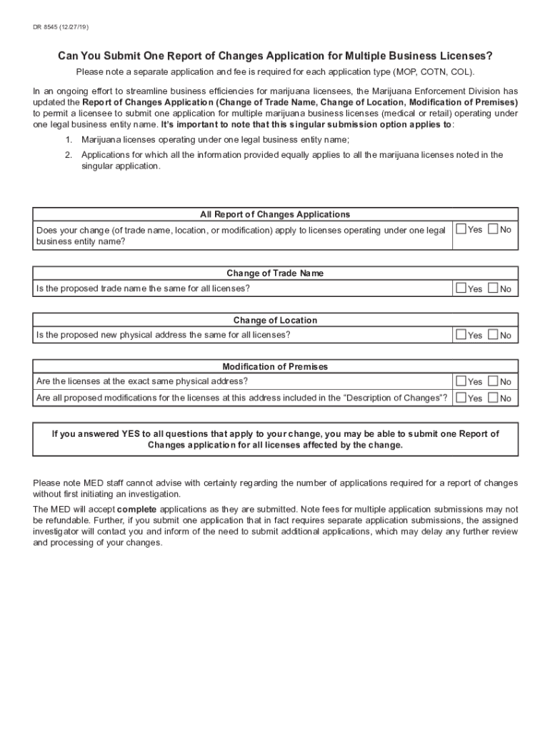  Marijuana Enforcement Division Report of Changes Application 2019-2024