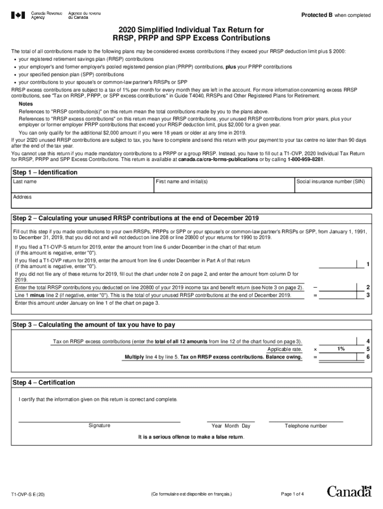 Simplified Individual Tax Return for RRSP, PRPP, and SPP Excess Contributions  Form
