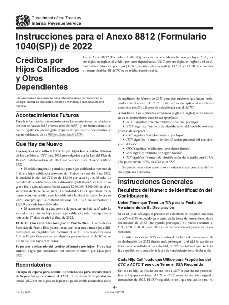  Instrucciones Para El Anexo 8812 Formulario 1040SP De Rev Enero De Instrucciones Para El Anexo 8812 Formulario 1040SP De Rev Ene 2022