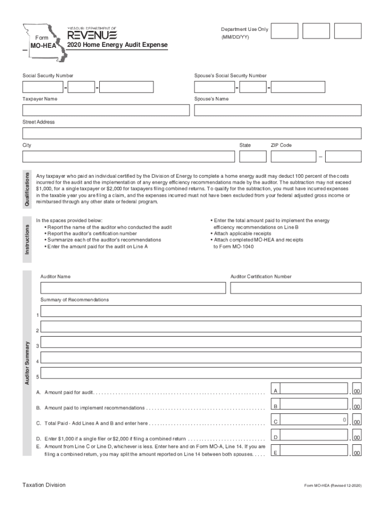 Form MO HEA Home Energy Audit Expense