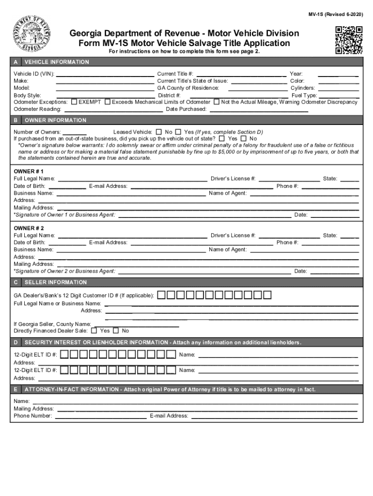  Georgia Motor Vehicle Title 2020-2024