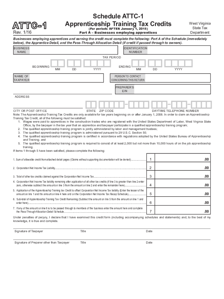  ATTC 1 WV State Tax Department 2016-2024