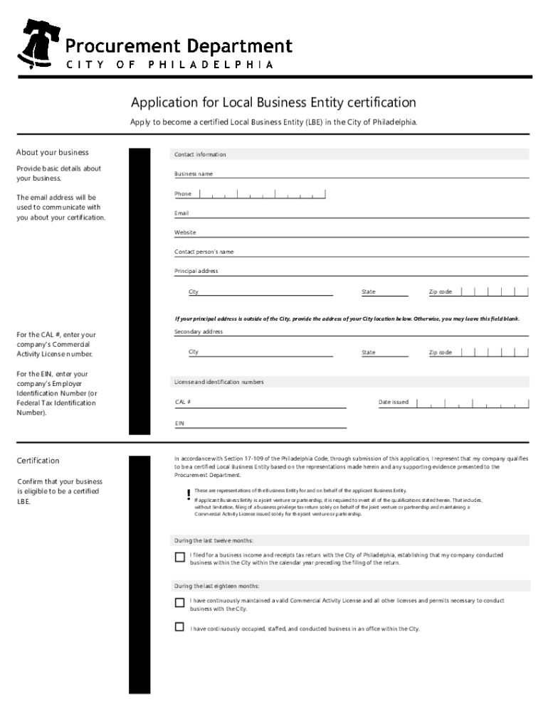 Local PreferenceProcurement DepartmentCity of  Form