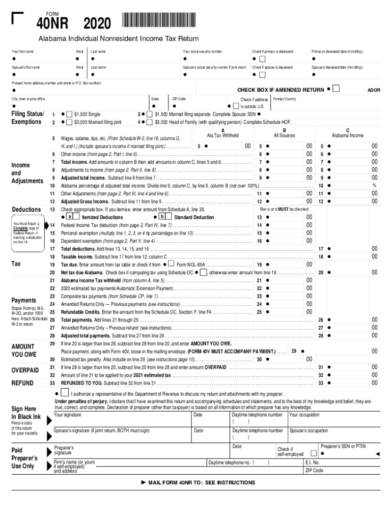  40NR Alabama Department of Revenue 2020