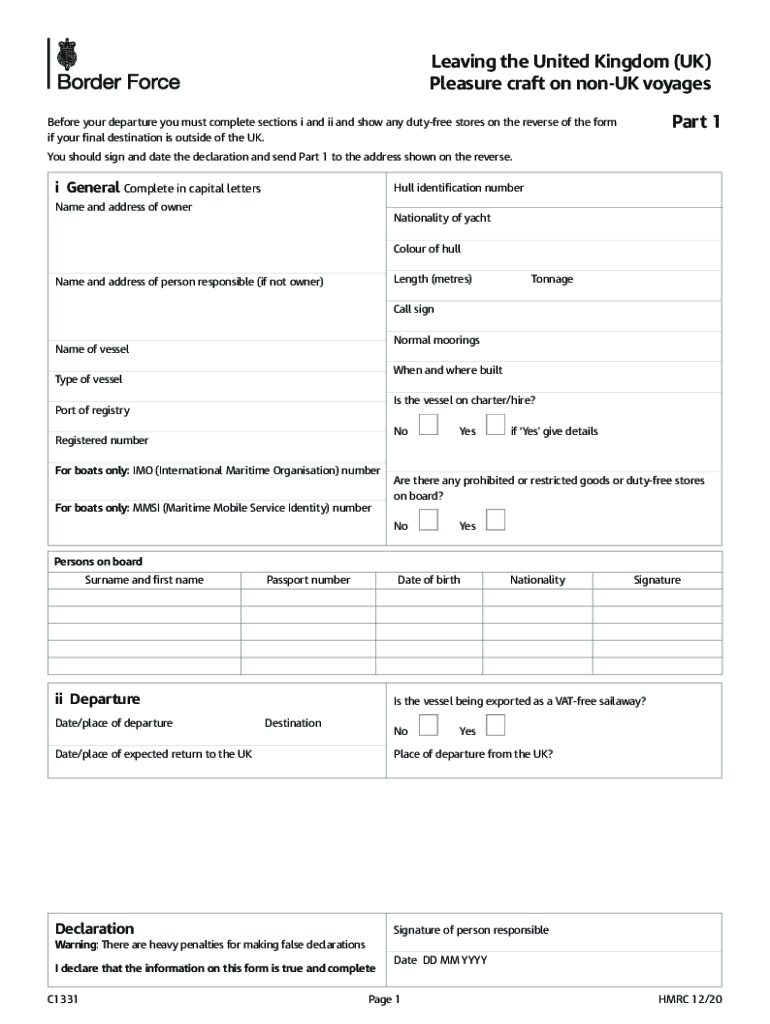  C1331 Leaving the UK Leaving the UK Pleasure Craft on Non UK Voyages 2020-2024