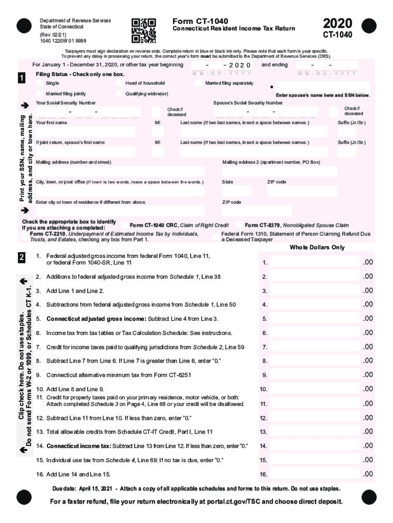  CT 1040, Connecticut Resident Income Tax Return It's Your 2020