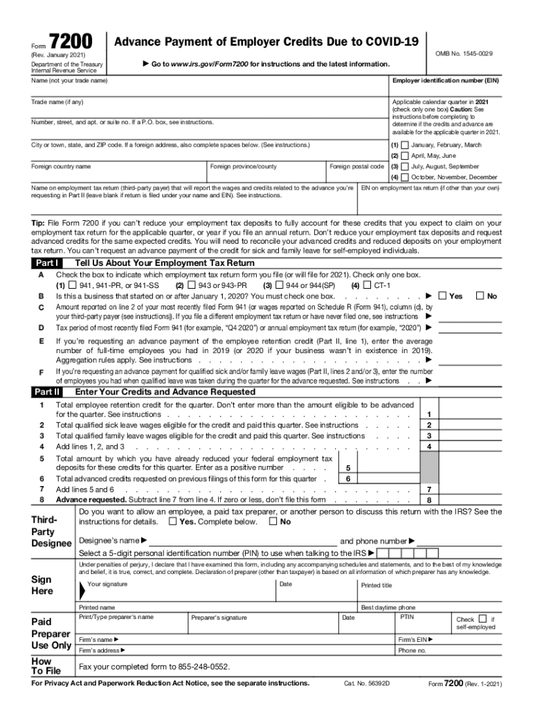  Form 7200 Rev January Advance Payment of Employer Credits Due to COVID 19 2021