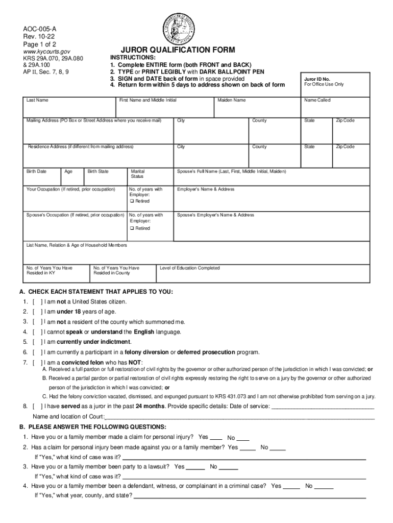 JUROR QUALIFICATION FORM