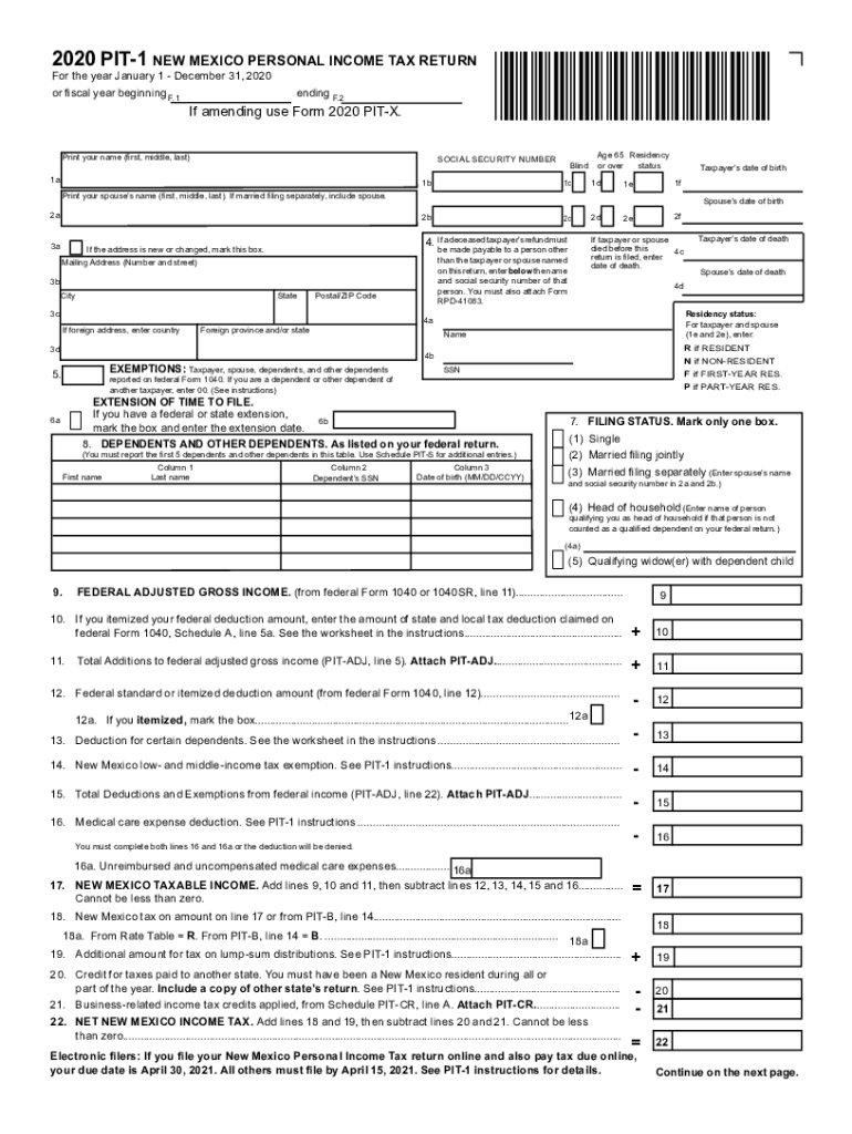  Get the New Mexico Tax Form Pit 1 pdfFiller 2020