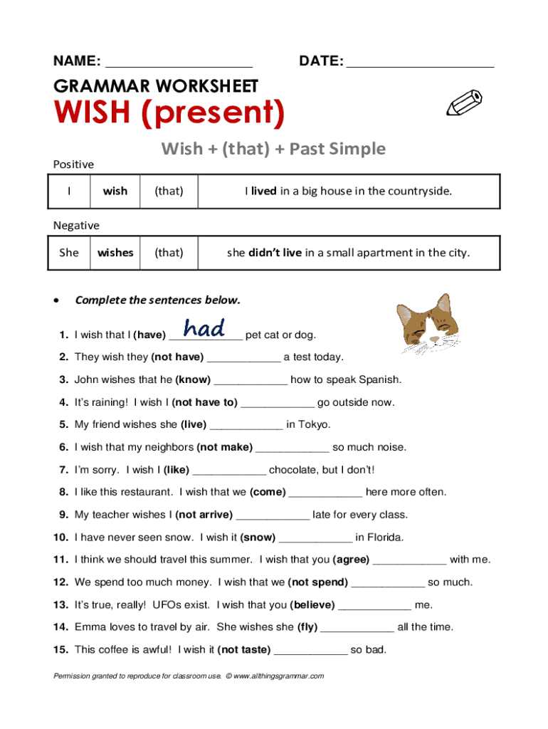 I Wish Worksheet  Form