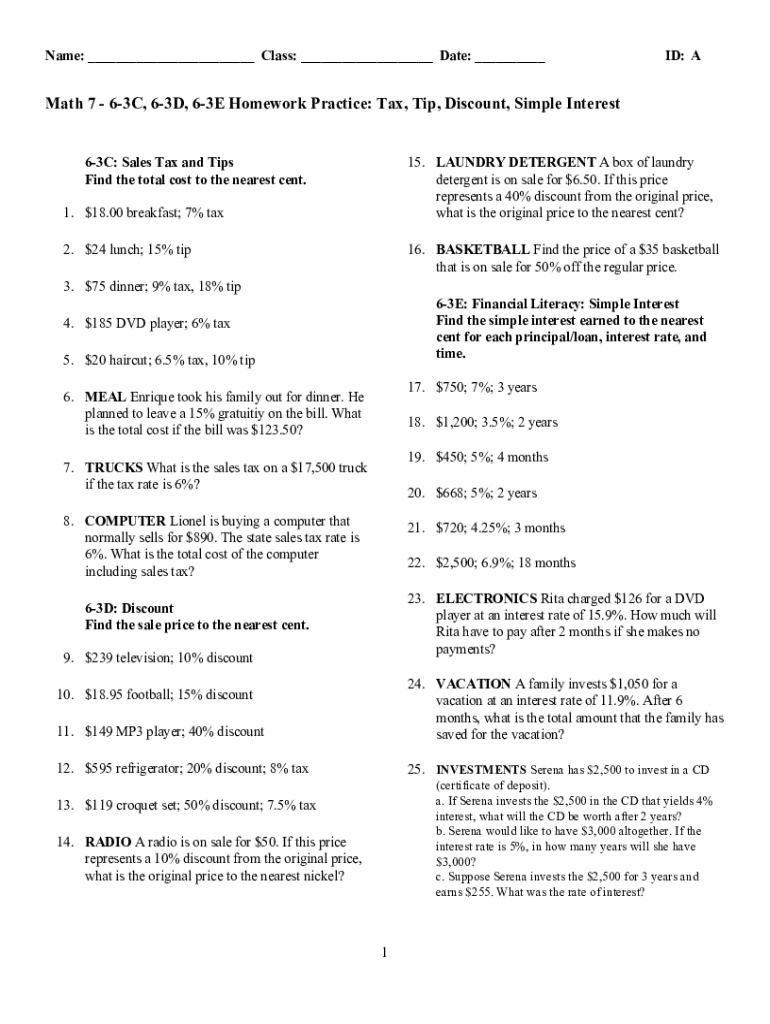 Tax and Tip Worksheet  Form
