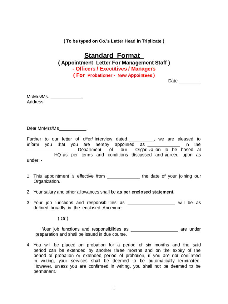 Appointment Letter Format