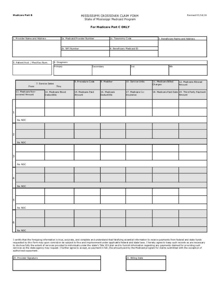  3 Medicare Part C Only Mississippi Medicaid Part B Claim Form Instructions 2016-2024