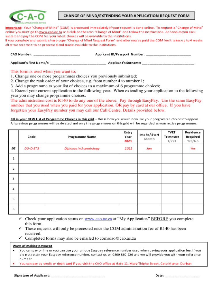 Cao Change Mind Form