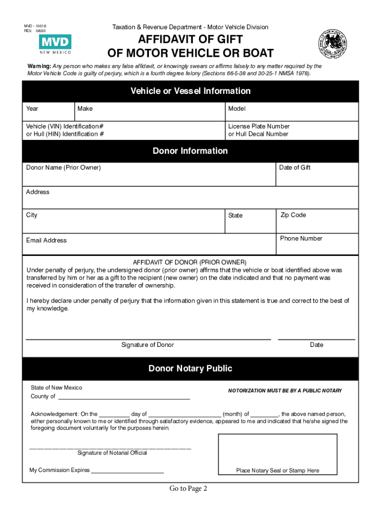  PDF AFFIDAVIT of GIFT of MOTOR VEHICLE or BOAT 2020-2024