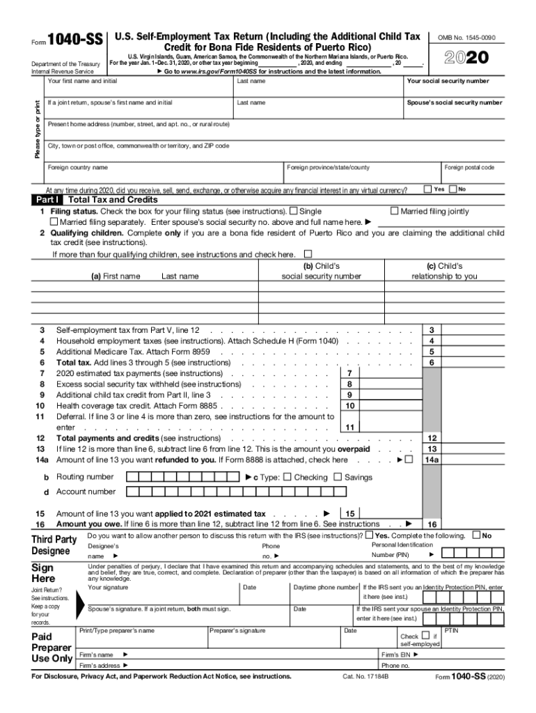 Get and Sign About Form 1040 SS, U S Self Employment Tax Return 2020