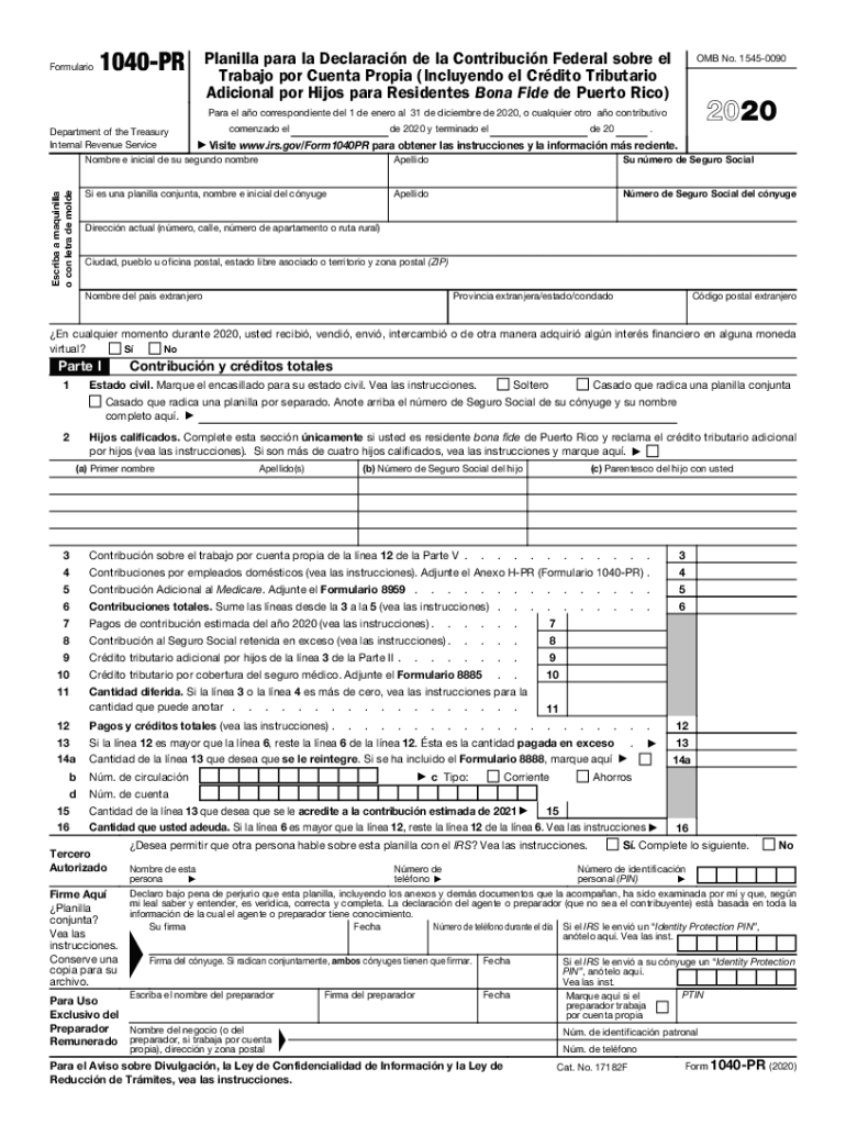 Get and Sign Form 1040 PR Federal Self Employment Contribution Statement for Residents of Puerto Rico 2020-2022