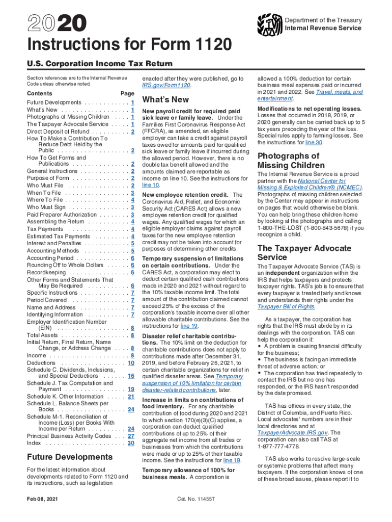  Instructions for Form 1120 S Internal Revenue Service 2020