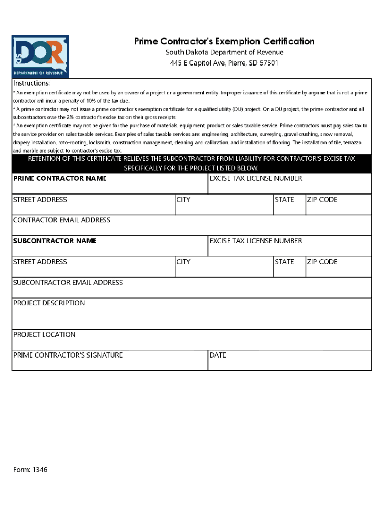 South Dakota Exemption Certificate  Form