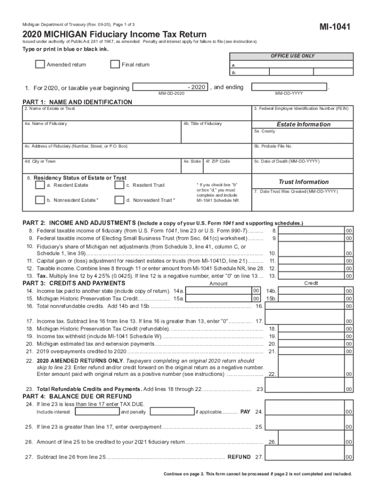  Michigan Fiduciary Income Tax Return Michigan Fiduciary Income Tax Return 2020