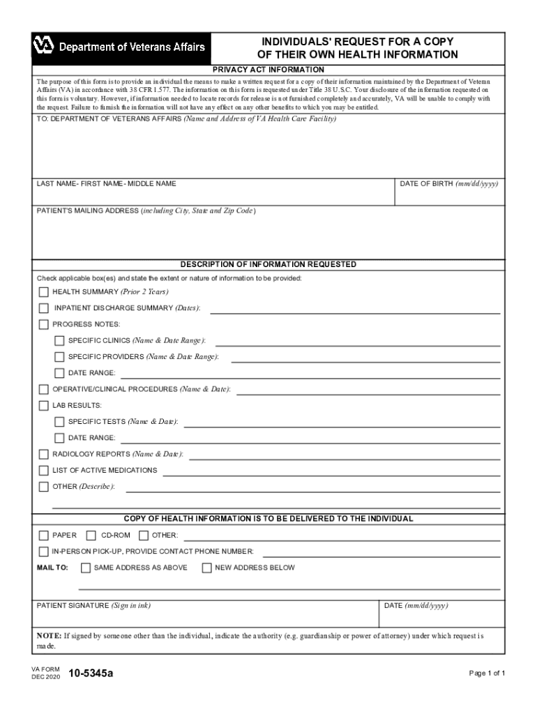  Va Form 10 5345a 2020