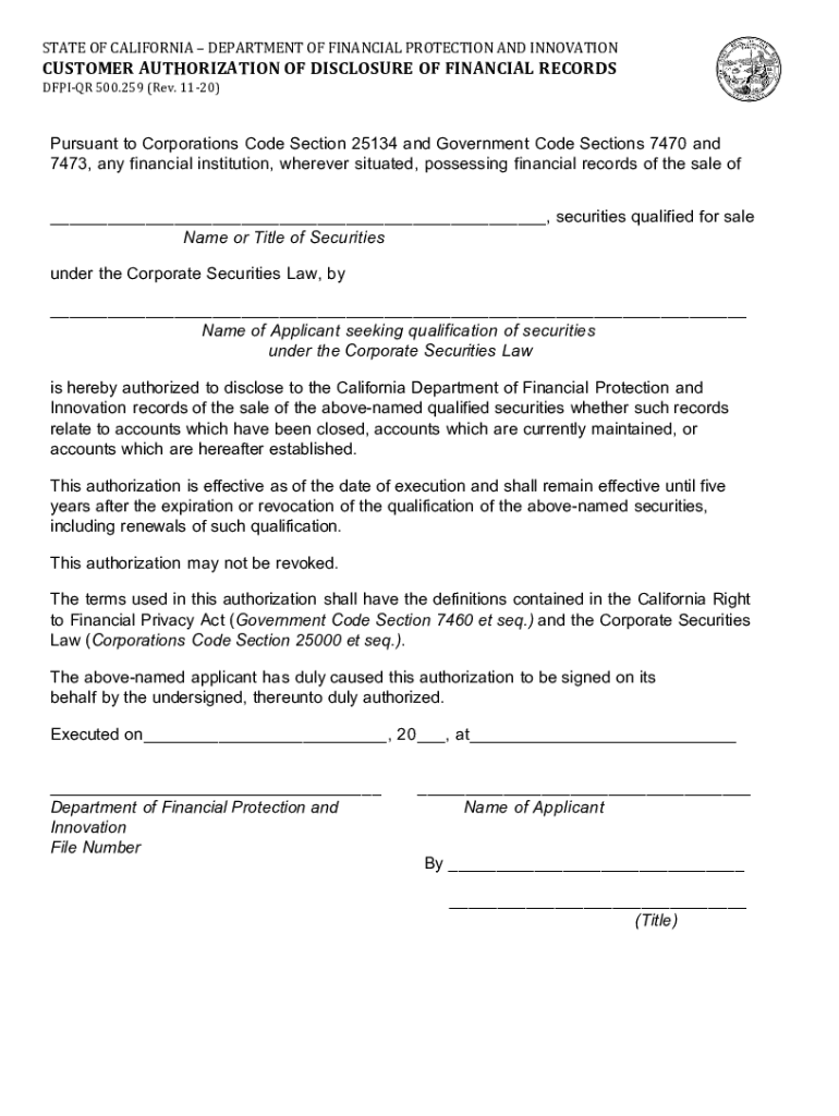 Fillable Online Customer Authorization of Disclosure of  Form