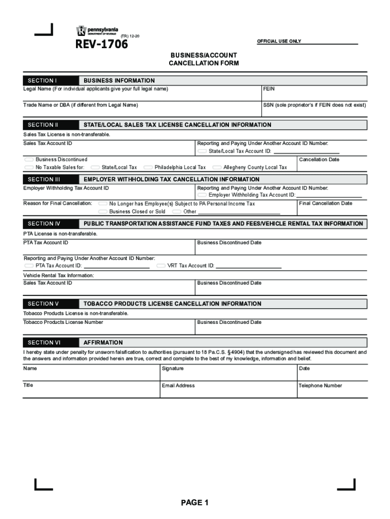  BusinessAccount Cancellation Form REV 1706 FormsPublications 2020