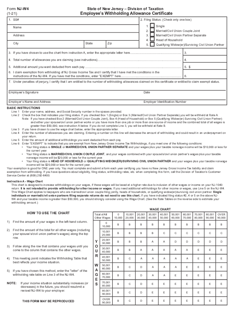  NJ Employees Withholding Allowance Certificate NJ Employees Withholding Allowance Certificate 2021-2024