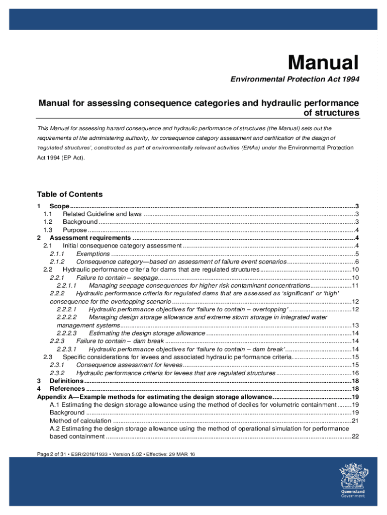 Manual for Assessing Consequence Categories and Hydraulic Performance