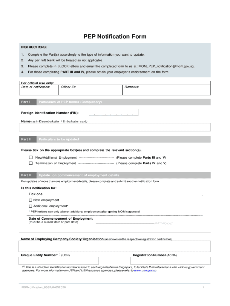 Pep Notification Form