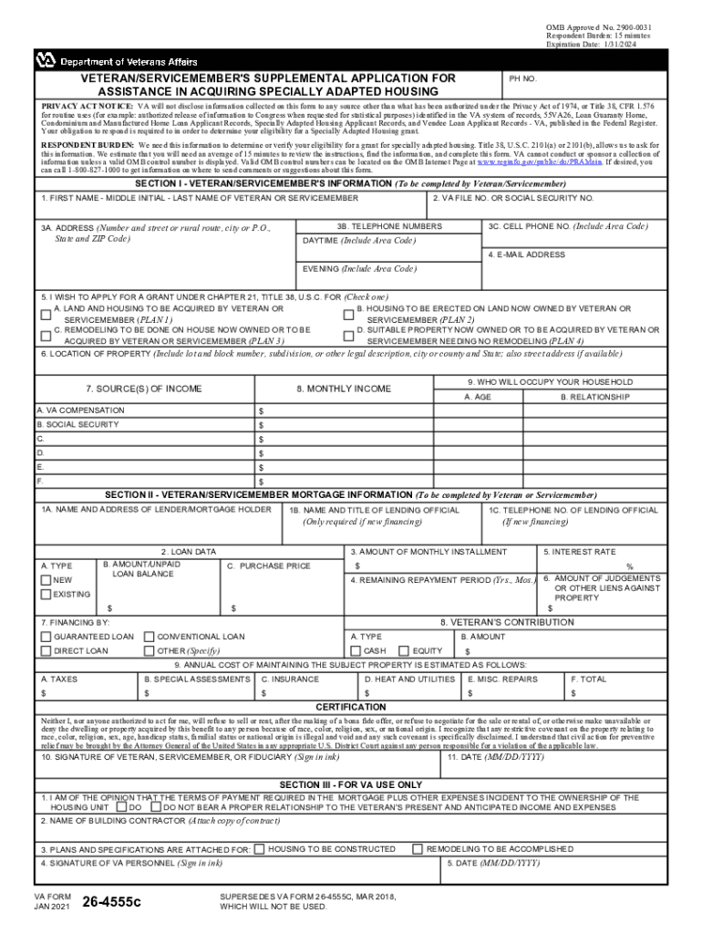 VA Form 26 4555c VETERAN SERVICEMEMBER'S SUPPLEMENTAL APPLICATION for