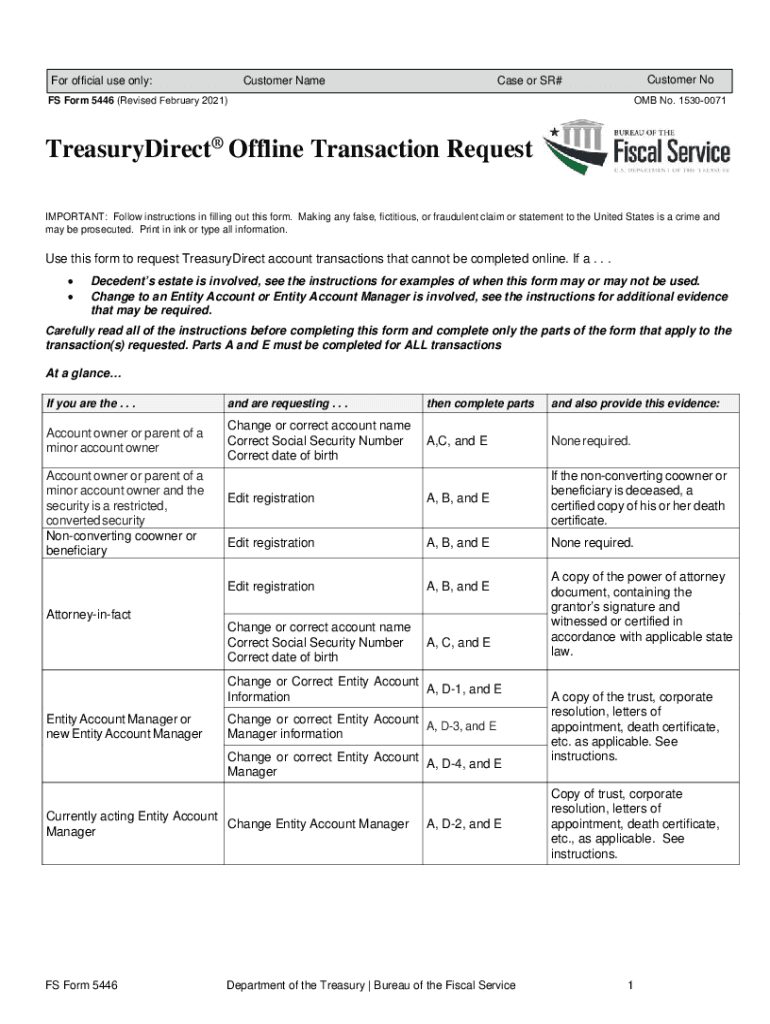 TreasuryDirect Offline Transaction Request  Form
