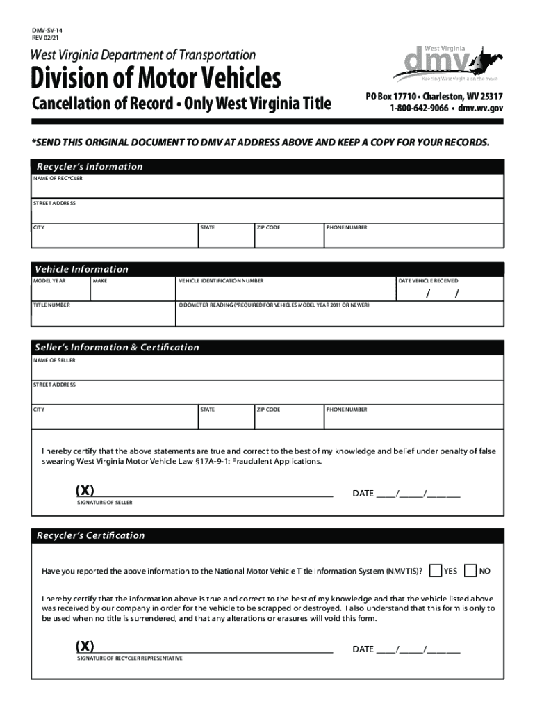 DMV SV 14Cancellation of Record No Title Wf  Form