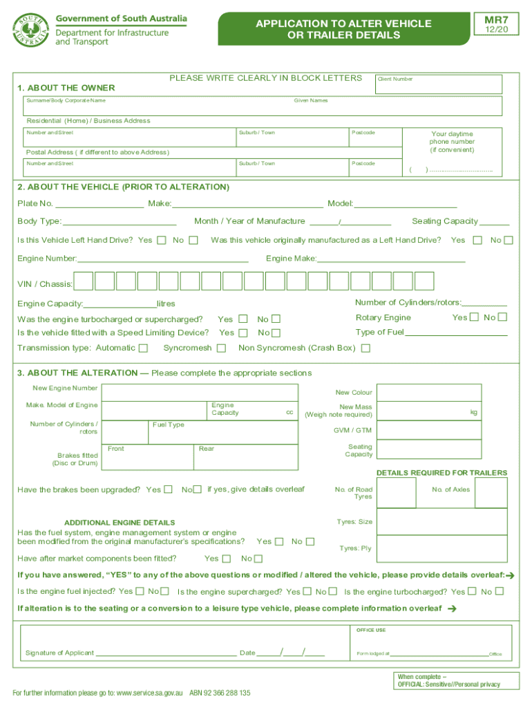 APPLICATION to ALTER VEHICLE  Form