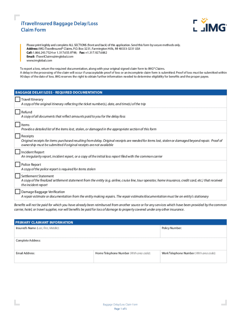 ITravelInsured Baggage DelayLoss  Form