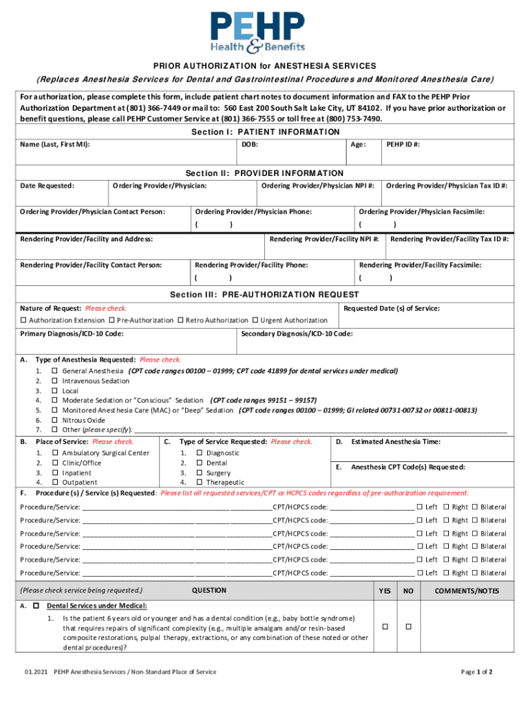  PRIOR AUTHORIZATION for ANESTHESIA SERVICES 2021