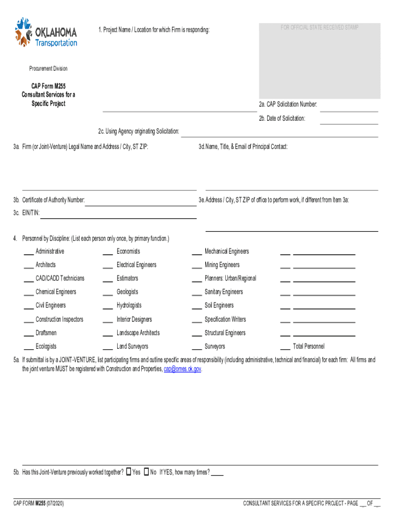 CAP Form 255 Permits Consultants to Tailor Their Responses to the Specific Project Being Considered by an Agency Used in Conjunc