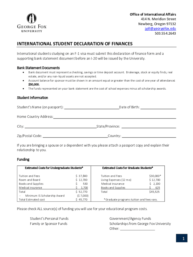  International Students Studying on an F 1 Visa Must Submit This Declaration of Finance Form and a 2024