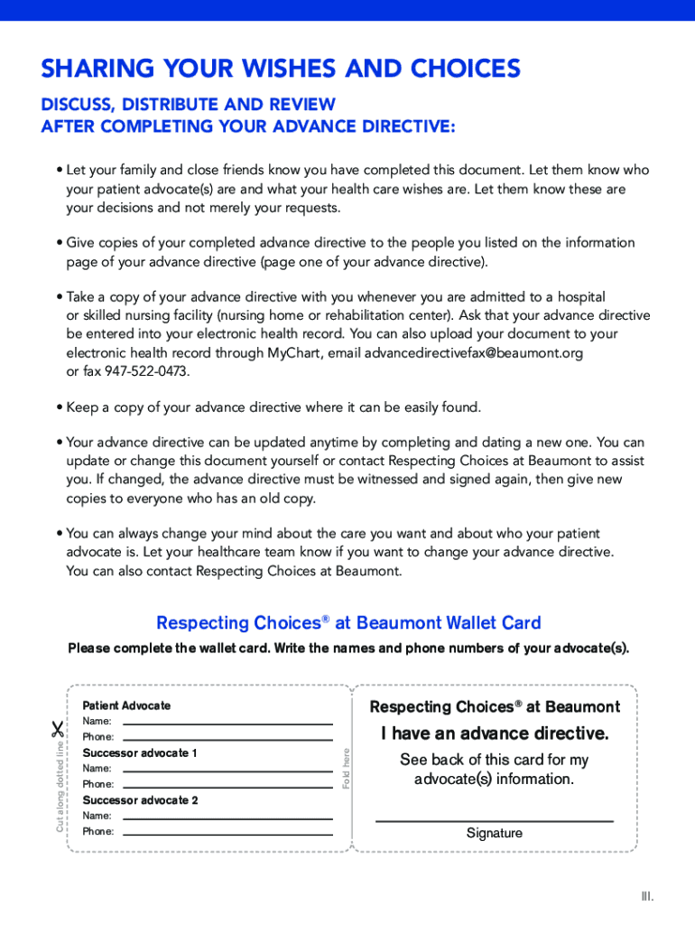  Beaumont Advance Directive Fill and Sign Printable 2021-2024