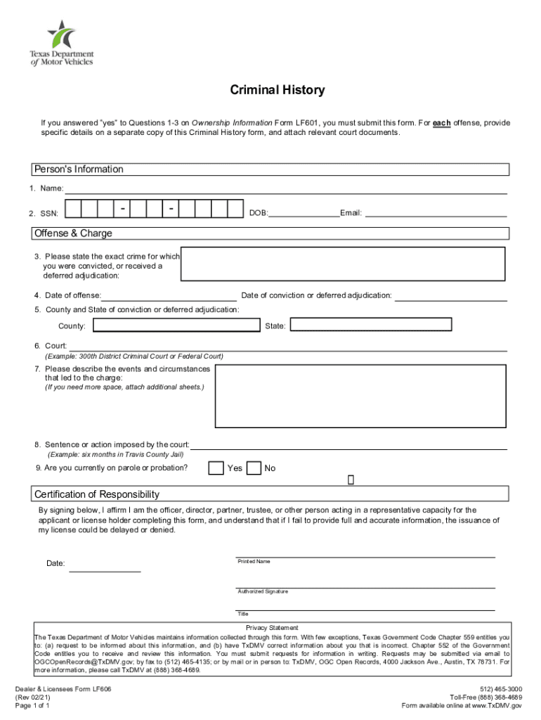 Get and Sign for Each Offense, Provide  Form