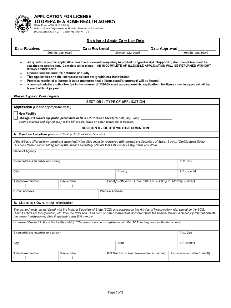  INITIAL APPLICATION for LICENSE to OPERATE a HOME 2018-2024