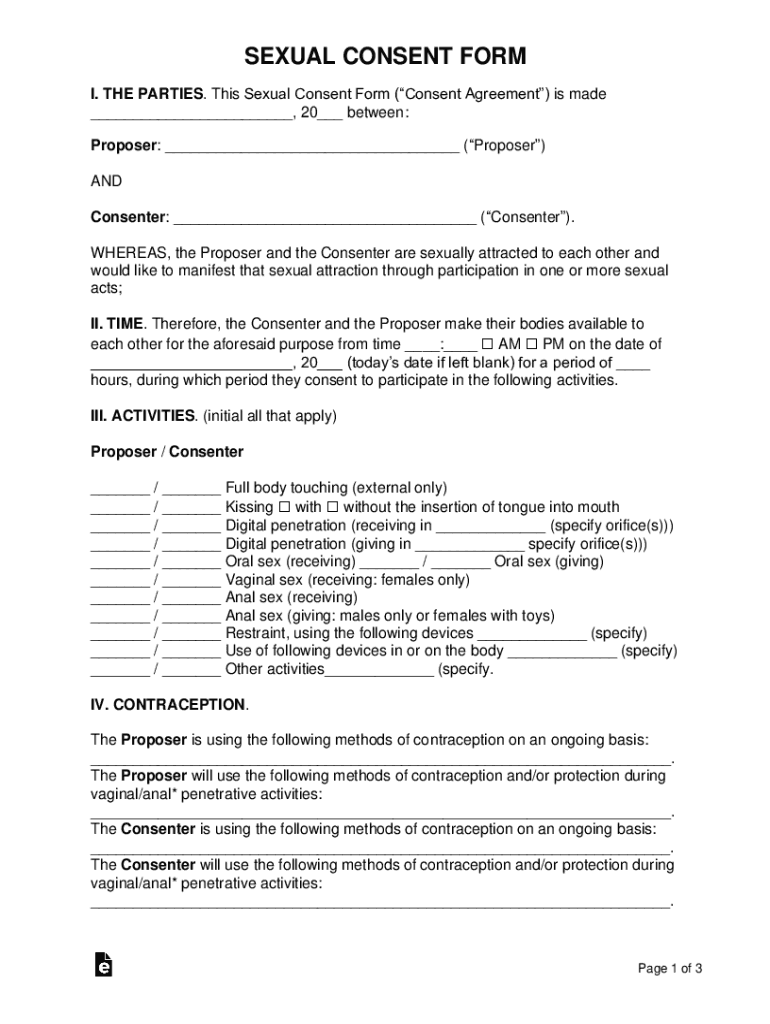 Sexual Consent Form Fillable Forms