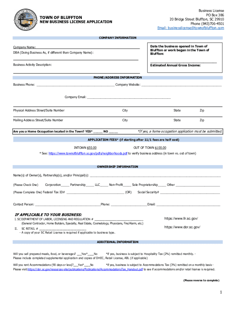  Town of Bluffton Business License 2022-2024