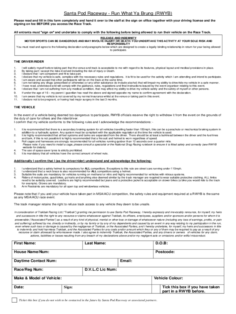 Santa Pod Raceway Run  Form