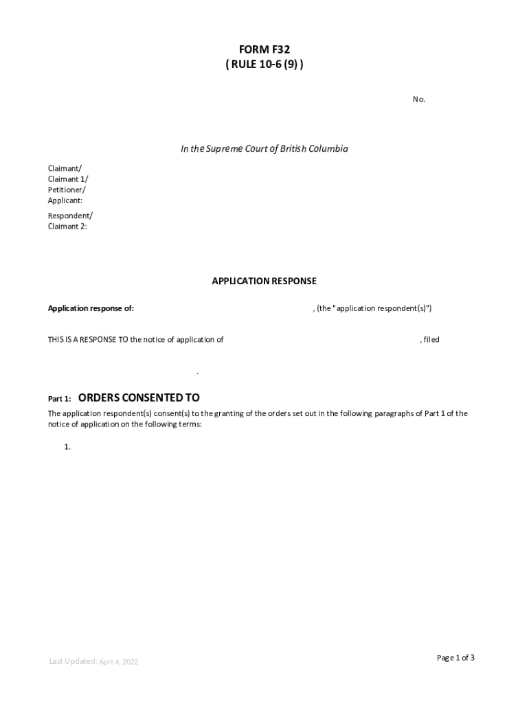 Form F32 Rule 1069Court File No Court Regist