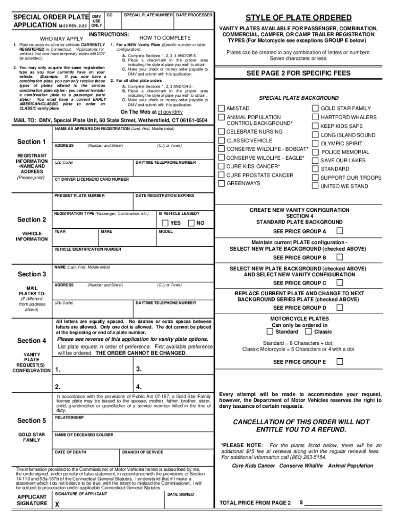  Special Order Plate Application 2022-2024