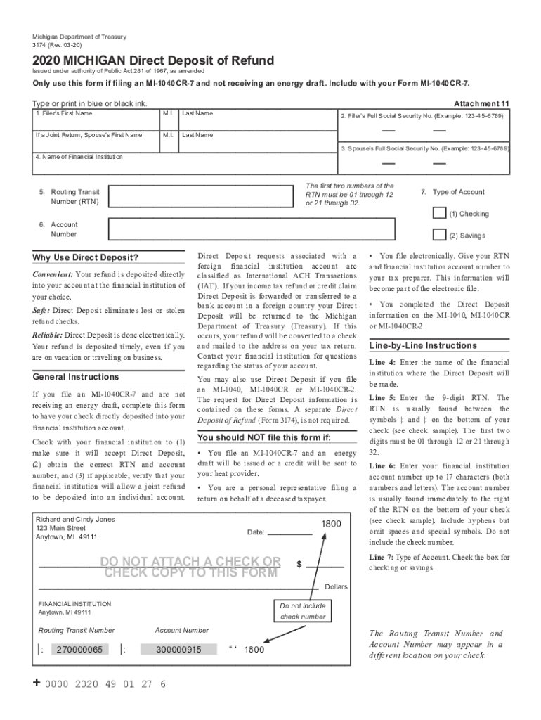  MICHIGAN Direct Deposit of Refund 3174 MICHIGAN Direct Deposit of Refund 3174 2020