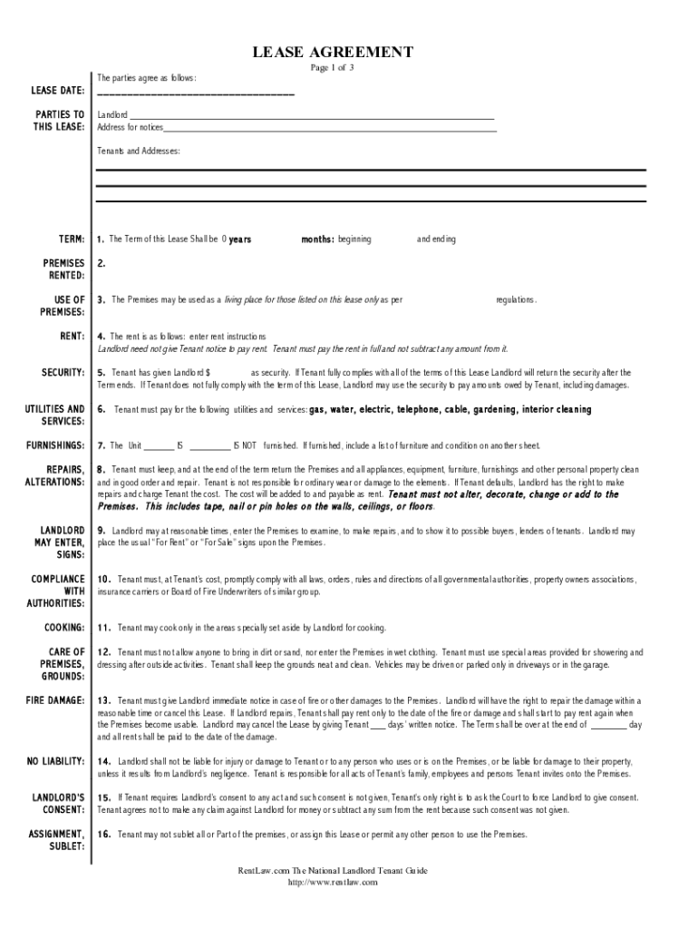 LEASE AGREEMENT Page 1 of 3LEASE DATEThe Parties  Form